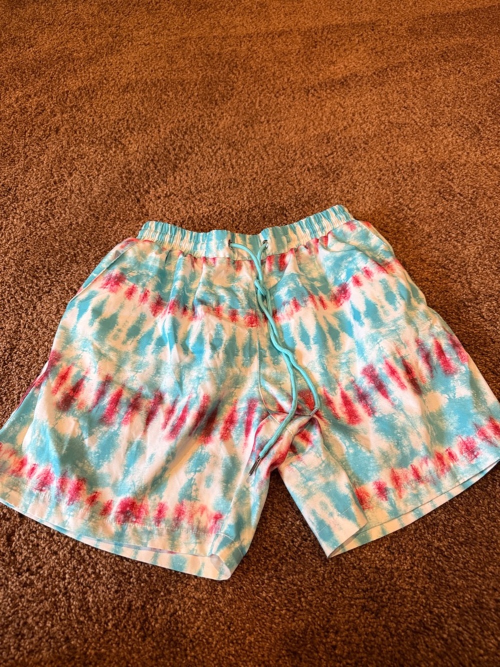 Men's Tie-Dye Swim Trunks - Aqua & Red
